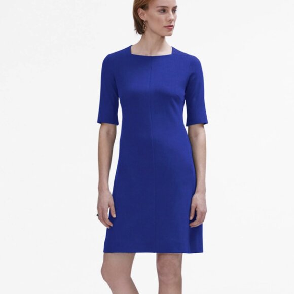M.M. LaFleur Emily Blue Stretch Knee Length Square Neck Sheath Dress Size 10 - Picture 1 of 12